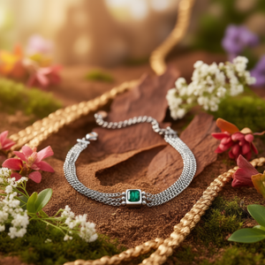 Pulsera de Cadena de Eslabones de Moda, Acero Inoxidable 316L, Baño de Oro PVD, Sostenible y Resistente, con Centro de Piedra Verde de Múltiples Hilos - Product Image 3