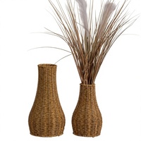 Vase de table rustique en jonc naturel beige tressé à la main, écologique, durable, respirant, forme irrégulière, taille personnalisée, pour intérieur et balcon