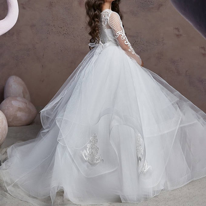 White Flower Girl Dress First Holy Communion Dress For Kids