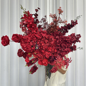 Hortensias et Phalaenopsis de roses artificielles en tissu de soie rouge pour décorations de maison de mariage et de centre commercial - Product Image 2