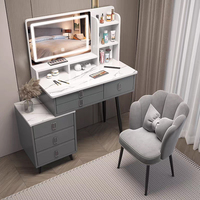 Table de toilette moderne et élégante avec 6 tiroirs, miroir éclairé blanc, mobilier de chambre à coucher écologique