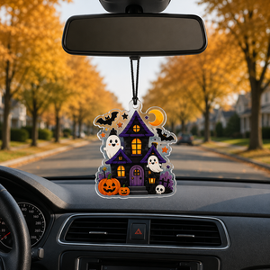 Cartoon Halloween <b>Acrylic</b> Car Hanging Decor Ghost Witch Pumpkin Moon Star Pattern Holiday Automobile Rearview <b>Mirror</b> Accessory - Product Image 2