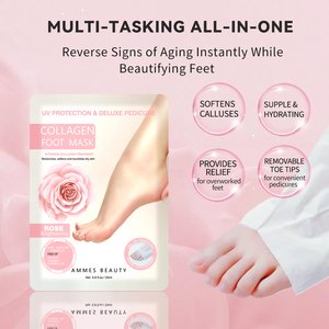 Garantía de devolución de dinero Colágeno Pedi Calcetines Mascarilla para pies Nutritiva Hidratante Colágeno Mascarilla para pies Calcetines de pedicura sin dedos - Product Image 2