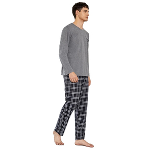 Autumn Winter Cozy Male Pyjamas <strong>Mens</strong> 2 Pieces Solid Plaid Cotton <strong>Pajamas</strong> <strong>Set</strong> <strong>for</strong> <strong>Men</strong> - Product Image 4