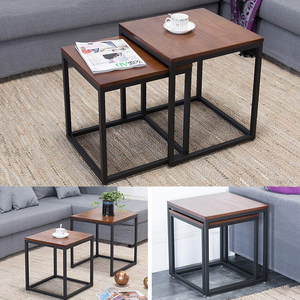 Modern Convertible <b>Nesting</b> Coffee <b>Table</b> Set Wood Grain Top with Detachable Shelf Multifunctional Nightside <b>Table</b> - Product Image 3