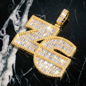 Custom Baguette Vvs Moissanite 3D <b>Name</b> Pendant Men Hip Hop Style Iced Out Letter Pendant With <b>Chain</b> Fine Jewelry - Product Image 1