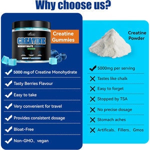 Şekersiz 5g Vegan kreatin monohidrat Gummies hizmet kas kazanç ve erkekler ve kadınlar için kurtarma lal - Product Image 5