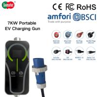 Chargeur EV portable 32A Type 1/Type 2, protection IP54, contrôle par application, entrée 200-220V, cordon de 5 m, puissance de sortie 7KW pour les nouvelles énergies