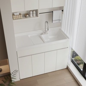 Mobile Lavanderia Smart per Balcone <span class=keywords><strong>con</strong></span> Lavatrice Integrata Armadio su Misura e Lavabo per Bagno - Product Image 5