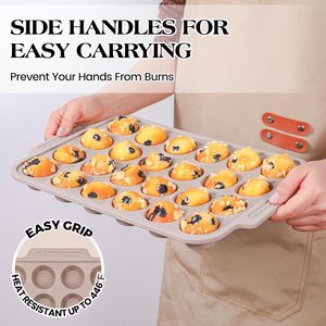 MUYULINS Factory Beige 24-Cup LFGB Non-Stick BPA Free Metal Reinforced Frame <b>Silicone</b> Mini Cake Pan Muffin <b>Tray</b> <b>Baking</b> Mold - Product Image 3
