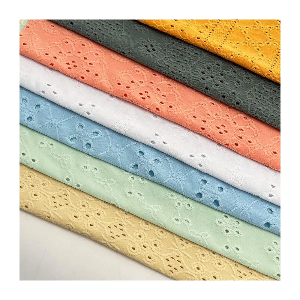 Beberapa desain warna-warni lembut spandeks bertekstur pointelle jacquard merajut kain melar pakaian lubang tali rajutan kain jersey