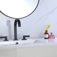Robinet de lavabo contemporain noir mat 8 pouces à 3 trous, avec bec haut arqué et levier plat carré, à deux poignées