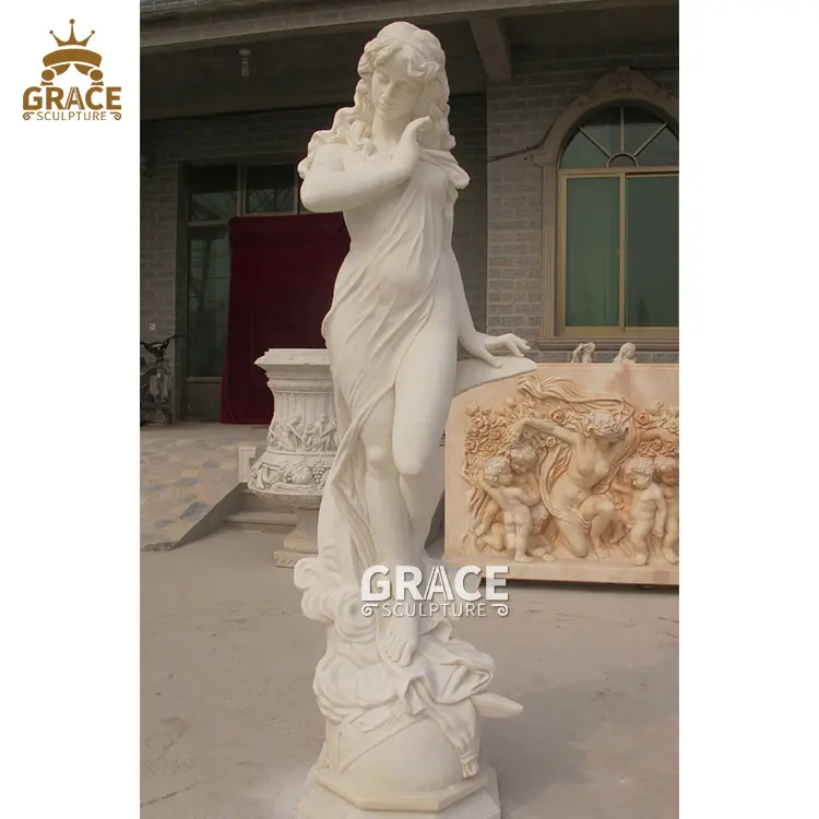 Bella scultura della statua della donna di marmo della ragazza dei capelli ricci