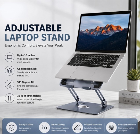 Zeno Portable Laptop Stand Foldable Pc Desktop Riser 16 Inch Soporte Para Pulgadas Ajustable Altura Para Escritorio