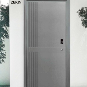 Puertas Pivotantes de Entrada de Madera de Caoba Hechas a Medida ZEKIN DOOR, Modernas, Impermeables, de Madera Sólida y Hierro Forjado para Viviendas Residenciales - Product Image 1