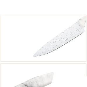 Ensemble de couteau et de serveur à gâteau en forme de gourde blanche avec manche marbré, points noirs, cuisine en acier inoxydable, ensemble de cinq couteaux de chef - Product Image 5