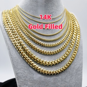 Kalung berisi emas 14K choker tebal khusus rantai Tautan Kuba Hip Hop Miami tahan air untuk pria Cadena Cubana - Product Image 1