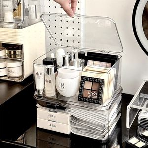 Transparent Acrylic Storage <b>Box</b> With Lid For <b>Makeup</b> And Skincare Products Desktop Organizer For Bedroom Office Dormitory - Product Image 3