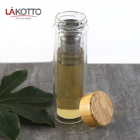 Botol Infuser Kaca Dinding Ganda Insulasi Hadiah Natal, Botol Infuser Air dengan Tutup Bambu untuk Cangkir Teh Daun Longgar untuk Pergi
