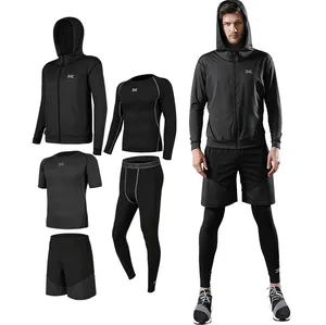 5 pcs compression gym wear breathable workout fitness men sweatsuit sets running jogging clothing suits for men