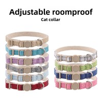 Collier de cou de chat et de chiot en lin de coton écologique avec motif solide et accessoire de cloche de décor de ruban pour chatons