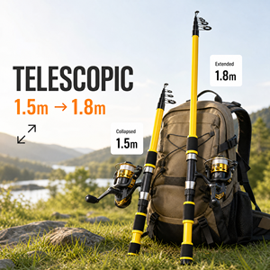 Canne à pêche télescopique portable pour enfants 1,5 m 1,8 m en fibre de verre ultralégère avec moulinet Shimano et <span class=keywords><strong>Daiwa</strong></span> pour la pêche à la carpe et en mer - Product Image 3
