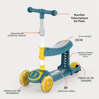 Trottinette pliable 3-en-1 pour enfants avec roues LED clignotantes, pliage en un clic, trottinette pour tout-petits, hauteur réglable sur 3 niveaux