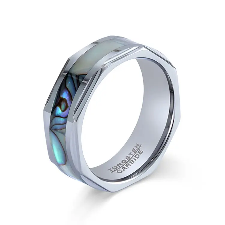 Benutzer definierte Herren Verlobung Hochzeit Wolfram karbid Abalone Shell Schmuck Ring