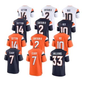 Troisième génération, nouveau modèle, 10 Bo Nix, 2 Patrick Sultan-II, 14 Courtland <span class=keywords><strong>Sutton</strong></span>, 7 John Elway, maillots de football cousus - Product Image 1