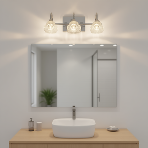 Luminaire de salle de bain vintage à 3 lumières en cristal, finition nickel, abat-jour en verre transparent, lampe de miroir à montage en surface, 17 pouces - Product Image 2