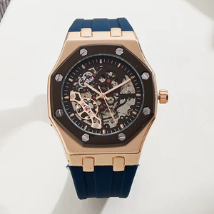 Montre mécanique automatique de luxe pour homme, boîtier carré en acier inoxydable, mouvement à remontage automatique, mouvement creux, bracelet en silicone/caoutchouc - Personnalisé - Product Image 3