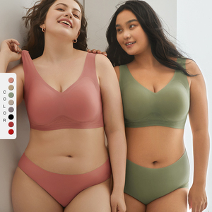 Ensemble soutien-gorge et culotte sans armatures, grande taille 5XL, pour poitrine généreuse, uni, quotidien, style hipster, <span class=keywords><strong>sous</strong></span>-vêtements sans couture pour <span class=keywords><strong>femme</strong></span> - Product Image 1