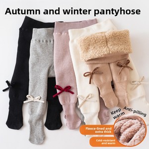 Leggings tricotés d'hiver pour bébé, collants épais doublés polaire absorbant la transpiration, collants chauds pour bébé fille, <span class=keywords><strong>taille</strong></span> haute, protection du ventre, avec nœud - Product Image 3