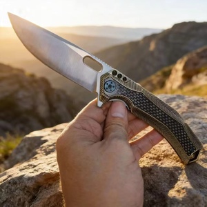 XT- Cuchillo Plegable con Hoja de Punta Caída, Mango de Aluminio, Cuchillo de Bolsillo para Deportes al Aire Libre, Apertura con Perilla - Product Image 1
