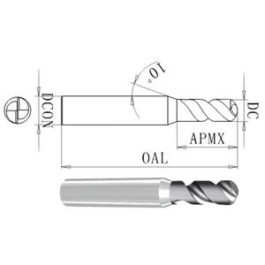Fraise à queue ronde en cuivre à 2 dents, à longue portée et à profil bas, pour usinage 3D profond du laiton/du bronze - Non revêtue, finition miroir - Product Image 1