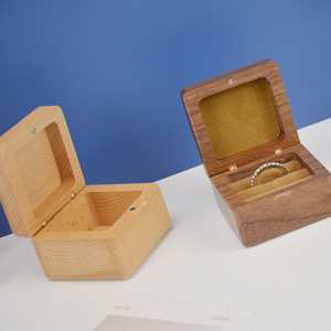 Walnut And Beech Wood Ring <b>Box</b> Square Jewelry Packaging Storage <b>Box</b> For Wedding Rings And <b>Earrings</b> - Product Image 4