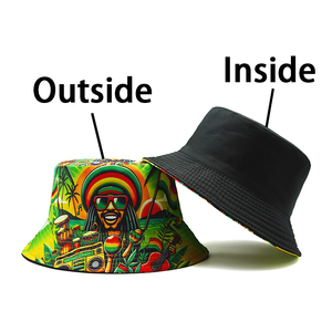 Protector solar al aire libre Panamá gorra para hombres y mujeres Reversible pescador sombreros Juneteenth <span class=keywords><strong>Bob</strong></span> <span class=keywords><strong>Marley</strong></span> dibujos animados Rasta estilos sombrero de cubo - Product Image 4