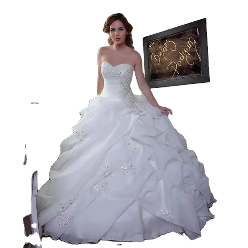 Luxury Wedding Dresses Sweetheart Beaded Ruffled Organza Princess Ball Gown Bridal Wedding Gowns
