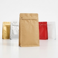 Sachet Doypack en PET pour aliments, thé, café, avec fermeture zip, soudure huit côtés, fond plat, pour emballage de grains de café, avec valve