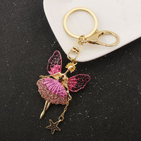 Porte-clés de luxe en alliage avec strass et cristal, motif Fille de ballet, Fée papillon, style Fashion Angel, breloque de sac à main