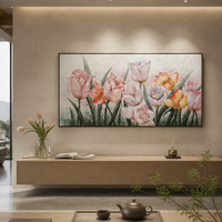 Peintures murales modernes de fleurs de tulipes colorées peintes à la main sur toile, options de taille personnalisée sans cadre pour la décoration du salon