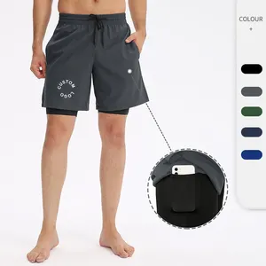 High Quality Gym Wear Inseam Shorts Basketball Running Abs Workout Mens Athletic Sweat Shorts 2 Layer 5 Inch Sportswear 20pcs