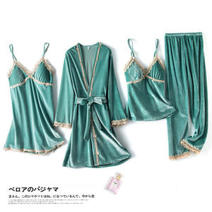 Autunno Inverno Oro Velluto Pigiama donne quattro-pezzo vestito di primavera a maniche lunghe abito sexy spogliatoio con il rilievo del seno vestito - Product Image 4