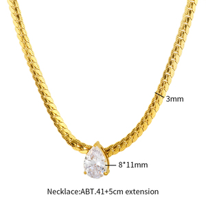 Collar de Cadena Cubana con Textura de Acero Inoxidable, Chapado en Oro Real de 18K, con Circonita Cúbica Transparente en Forma de Lágrima, Joyería Impermeable - Product Image 6