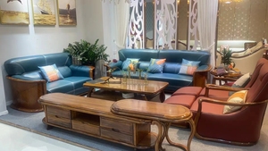 European Luxury Retro Sectional <b>Sofa</b> Set Solid <b>Wood</b> Ebony <b>Frame</b> Carved Villa Living Room Antique Style Leather <b>Sofa</b> 1+1+2+4 - Product Image 3