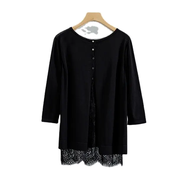 Hongkai lady knit black cardigan Kit women lace sweater