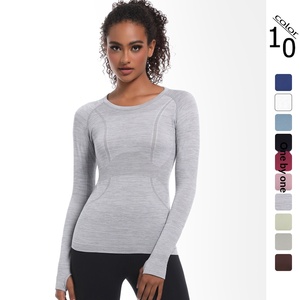 Nouveau <span class=keywords><strong>haut</strong></span> de yoga une pièce sans couture respirant pour femmes, en spandex/nylon, à séchage rapide, à <span class=keywords><strong>manches</strong></span> <span class=keywords><strong>longues</strong></span>, pour le <span class=keywords><strong>sport</strong></span>, la course à pied et la remise en forme - Product Image 2