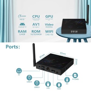Hutron AVS2 VP9 4K Smart <span class=keywords><strong>TV</strong></span> Box Allwinner H618 Quad Core 2GB 16GB Android 12 WiFi6 Tarjeta TF Personalizada USB 3 Puertos - Product Image 2