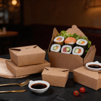 Bol en papier kraft jaune écologique de 32 oz, bol à salade de luxe, conteneur alimentaire biodégradable avec impression personnalisée pour utilisation en restaurant