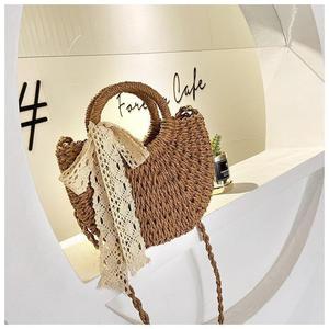 D10R femmes Mini rouge à lèvres sac de rangement paille tissé cylindre ouvert cordon fermeture Polyester doublure compteur femmes sacs fourre-tout - Product Image 5